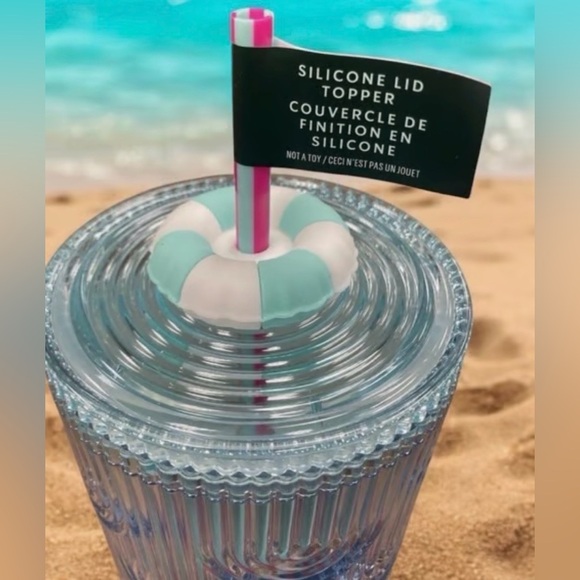Starbucks 2025 Summer Beach Pool Floaty Straw Topper Pink Blue 24 oz Cold Cup - Picture 4 of 6